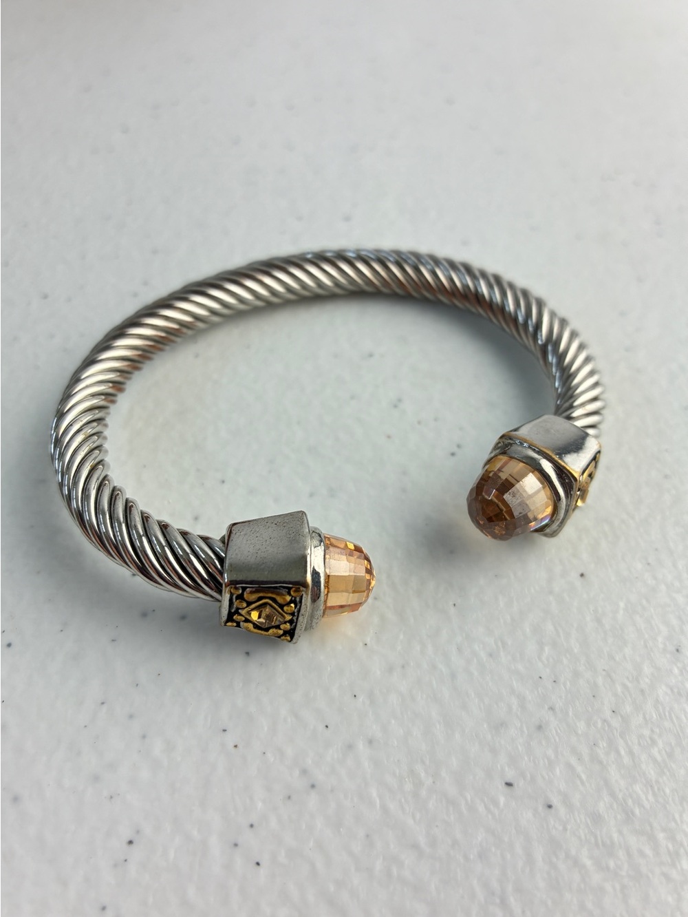 Silver-Tone Twisted Cable Cuff Bracelet with Amber Crystal Ends
